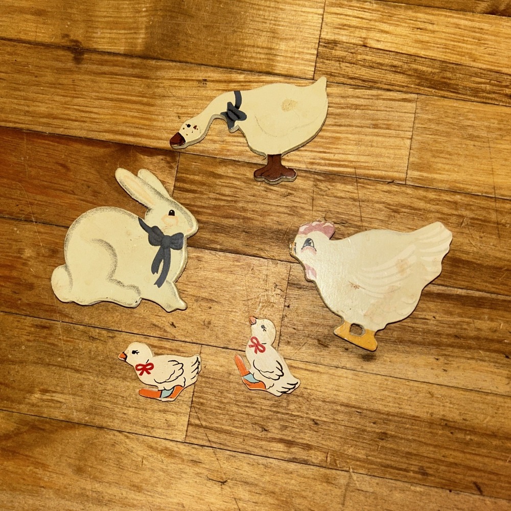 Vintage Wooden‎ Farm Animal Fridge Magnet Lot Rabbit, Chicken, Duck D3